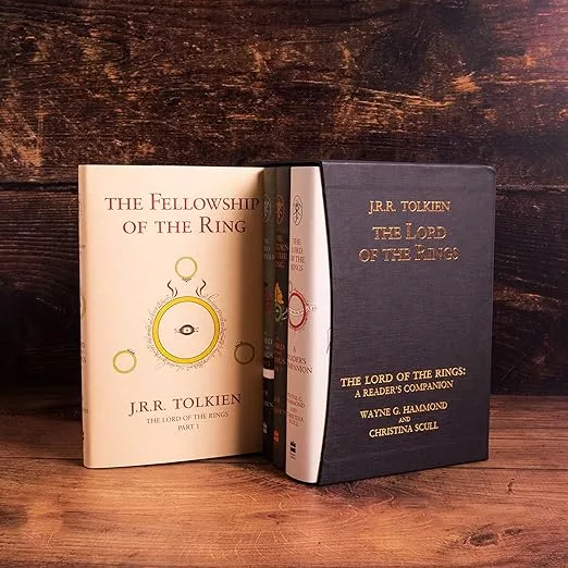 A beautifully arranged copy of The Lord of the Rings Boxed Set, featuring elegant covers for all three volumes of Tolkien's epic saga.