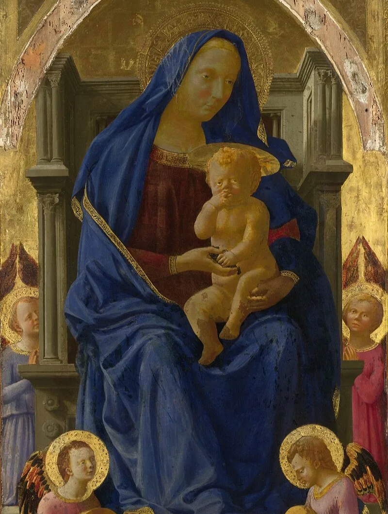 The blue robes of the Virgin Mary by Masaccio (1426) were painted with ultramarine. Source:  National Gallery, UK